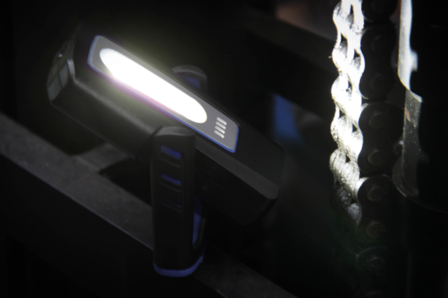 Lampe d&rsquo;atelier COB-LED avec aimant et crochet repliable avec fonction de charge par induction