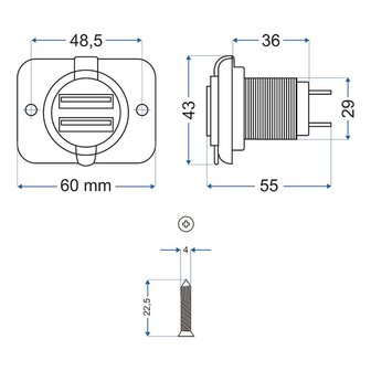 Bo&icirc;tier d&#039;encastrement USB double type A 3100mA 12V/24V