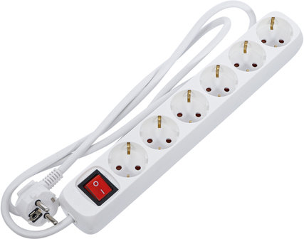 Barre de prises de courant sextuple avec commutateur cordon de 1,4 m 3 x 1,5 mm&sup2; IP 20