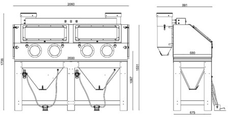 Cabine de sablage 880 litres a double poste de travail