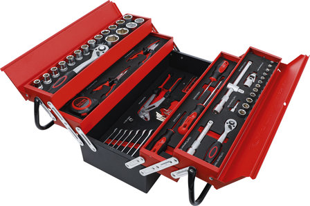 Caisse a outils metallique avec assortiment d&rsquo;outils 86 pieces