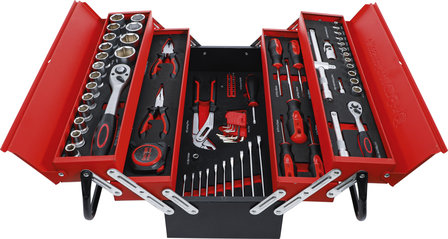 Caisse a outils metallique avec assortiment d&rsquo;outils 86 pieces