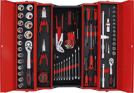 Caisse a outils metallique avec assortiment d&rsquo;outils 86 pieces