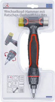 Maillet avec tete interchangeable avec poignee rotative a cliquet reversible pour embouts | 3-en-1