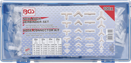 Assortiment de connecteurs de tuyaux caoutchouc et plastique100 pieces