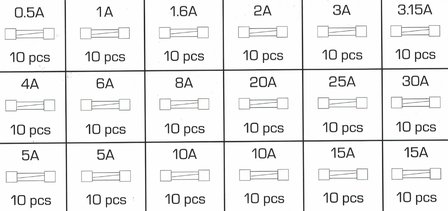 Sterling Assortiment de fusibles en verre a action rapide 0,5A- 15A 180 pieces