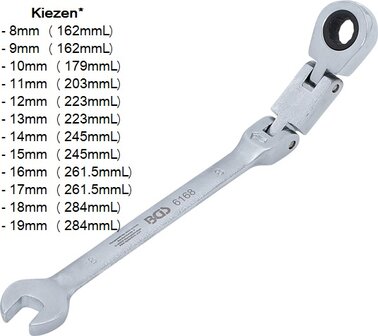 Cles mixtes a cliquet a double articulation pliable