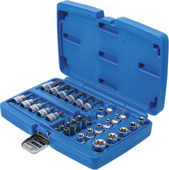 Jeu d&#039;embouts et de cles douille (3/8) profil Torx 34 pieces