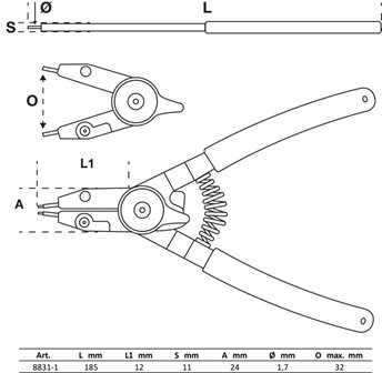 Pince a circlips pour circlips internes/externes points echangeables 180 mm