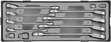 Module de 8 cles mixtes a cliquet reversible en pouce