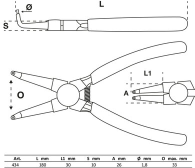 Pince a circlips courbee pour circlips exterieurs 180 mm