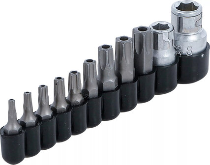 Jeu dembouts 10 mm (1/4) / 10 mm (3/8) profil T (pour Torx) avec percage 11 pieces