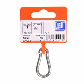Mousqueton 40x4mm, A4 acier inoxydable AISI 316, 450 daN