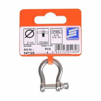 Fermoir a harpe court 5mm, A4 acier inoxydable AISI 316, 1.000 daN