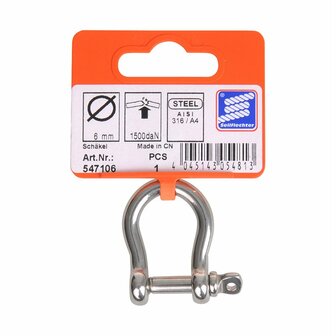 Fermoir harpe court 6mm, A4 acier inoxydable AISI 316, 1. 500 daN
