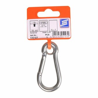 Mousqueton 70x7mm, avec illet ferme, acier inoxydable A4 AISI 316, 750 daN