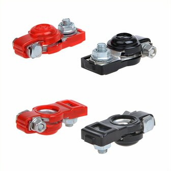 Jeu de pinces pour bornes de batterie (+) et (-) avec protection plastique rouge/noir