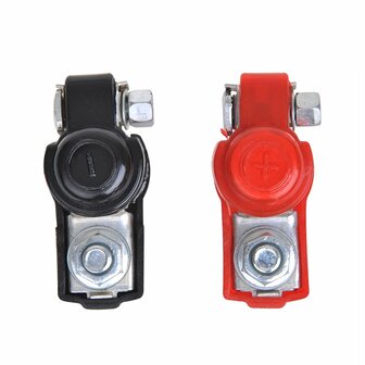 Jeu de pinces pour bornes de batterie (+) et (-) avec protection plastique rouge/noir