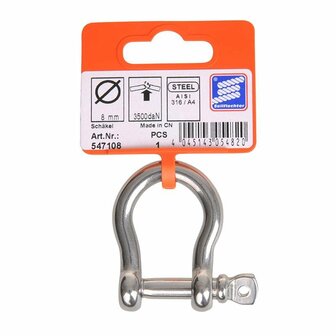 Fermoir harpe court 8 mm, acier inoxydable A4 AISI 316, 3 500 daN