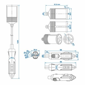 Rallonge 1M avec chargeur USB 2 voies type A 12V/24V sous blister