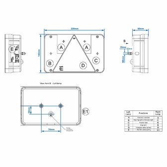 Feu arriere 6 fonctions 218x140mm gauche sous blister