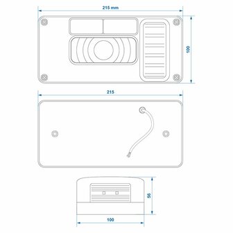 Feu arriere 6 fonctions 215x100mm droit