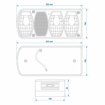 Feu arriere 6 fonctions 222x100mm gauche