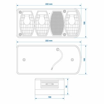 Feu arriere 6 fonctions 222x100mm droit