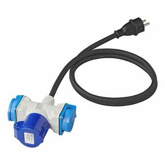 Rallonge 150 cm 3x1,5 mm&sup2; de fiche Schuko vers 1xCEE + 2xprises Schuko