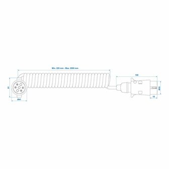 Cable spirale 3M avec 2x fiches 7 broches PVC