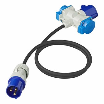 Rallonge 150 cm 3x2,5 mm&sup2; de prise CEE vers 2xSchuko + 1xprise CEE