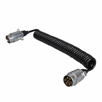 Cable spirale 4,5 m avec 2 fiches 7 broches en metal sous blister
