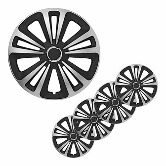 Jeu d&#039;enjoliveurs Terra argent/noir 13 pouces 4 pieces dans une bo&icirc;te de presentation