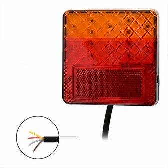Feu arriere 12/24V 4 fonctions 100x100mm LED sous blister