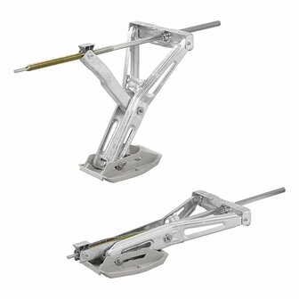 Support d&#039;angle pour caravane 1000 kg 605 x 280 mm H : 470 mm avec pied stabilisateur et mecanisme pivotant etendu