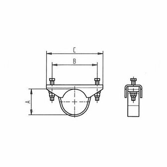 Bloc de support  pour tube de timon de serrage  dia 70 mm