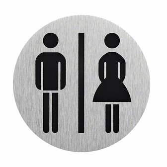 Plaque de porte en aluminium pictogramme homme/femme diametre 75 mm