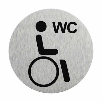 Plaque de porte en aluminium &laquo; pictogramme toilettes handicapes &raquo; diametre 75 mm