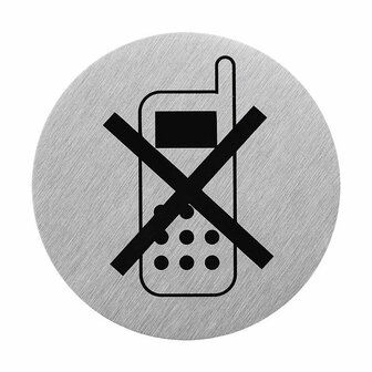 Plaque de porte en aluminium &laquo; pictogramme eteindre telephone &raquo; diametre 75 mm