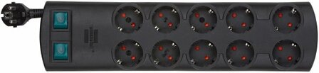 Prolongateur multiprise 10 prises noir 2m H05VV-F 3G1,5 Prises commutables par cinq