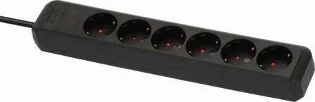 6 prises noir 1,5 m H05VV-F 3G1,5