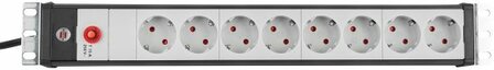 Prolongateur multiprise 19 pour armoires electriques 8 prises noir gris clair 3m H05VV-F 3G1,0 19 format avec fiche d&#039;appareilsa froid