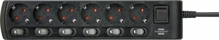 Bande de prises commutables individuellement 6 fois 2m H05VV-F 3G1,5 noir