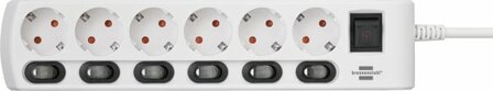 Bande de prises commutables individuellement 6 fois 2m H05VV-F 3G1,5 blanc