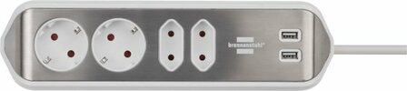 Prolongateur multiprise&nbsp;estilo&nbsp;avec fonction de charge USB 4 voies 2x Prises de contact de protection &amp; 2x Euro&nbsp;argent blanc