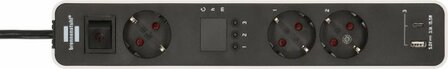 Prolongateur multiprise avec 3 prises avec comptea rebours,1x USB A, 1x USB C, blanc noir, 1,5m H05VV-F 3G1,5