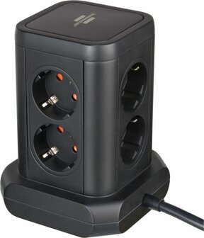Tour de prises 8x avec 2x USB A, 1x USB C Power Delivery noir 2m H05VV-F3G1.5