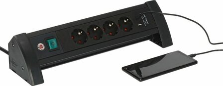 Premium Office-Line multiprise 4 prises noir avec USB C PD 30W et USB A 18W, 1,8m H05VV-F3G1,5