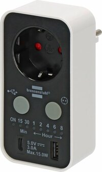 Minuteur Prise electrique avec USB A et USB C blanc noir