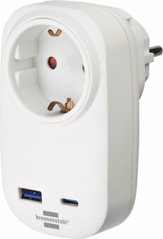 Adaptateur de prise de courant avec chargeur USB C Power Delivery 20W, 1x USB A 18W blanc